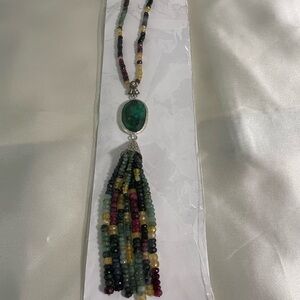 Multicolor Beaded Necklace with Green Pendant